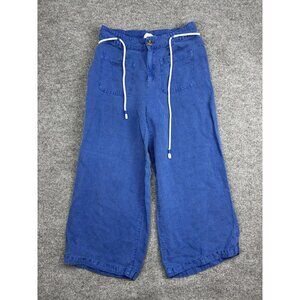 C California Pants Womens 8 Blue Linen Lyocell Wide Leg Crop Drawstring Casual